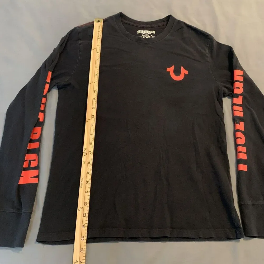True Religion Shirt Mens Small Black Long Sleeve True‎ RLGN Logo Buddha Graphic